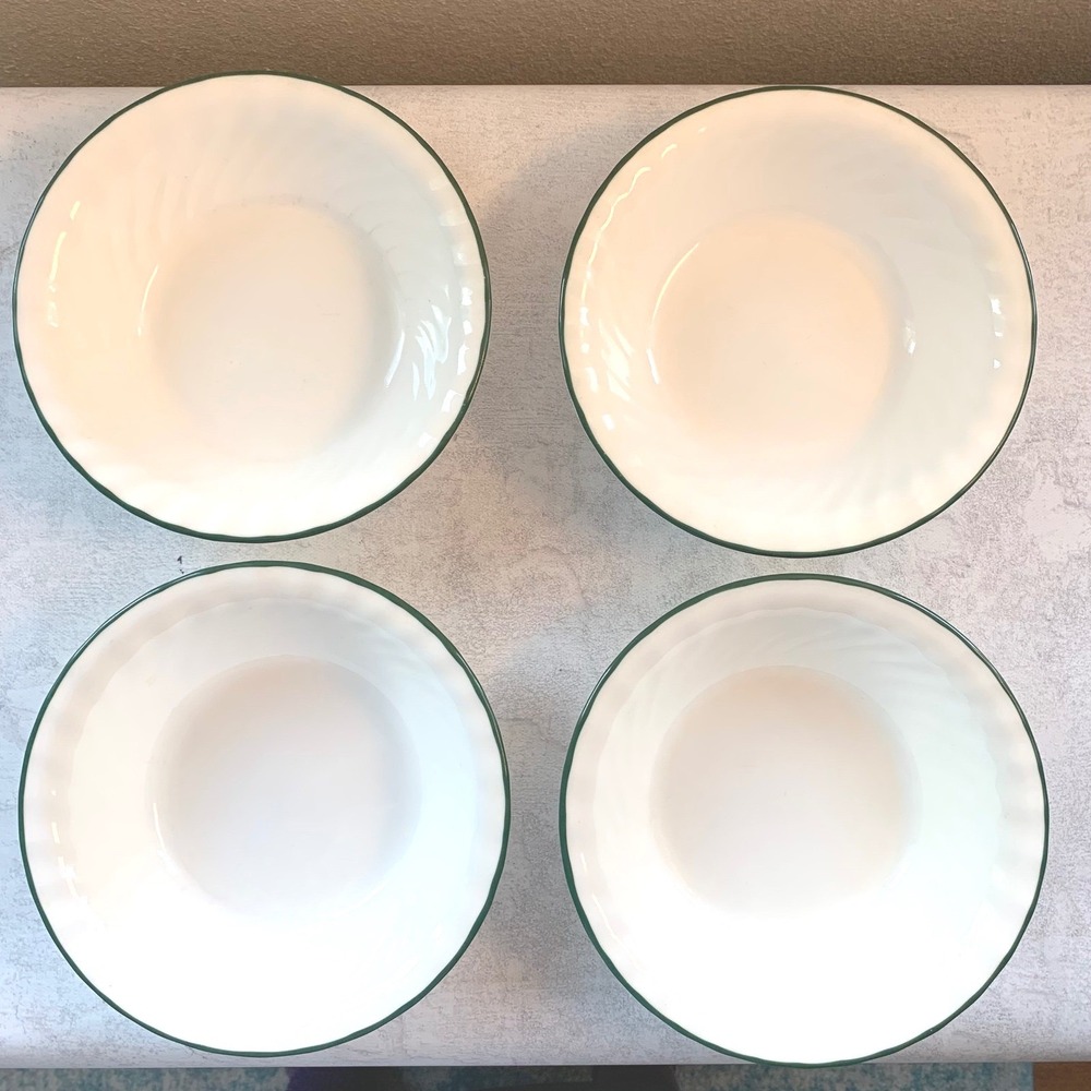 Corelle Green Ivy 4 Bowls Set 7.25" White Green‎ Good Swirl Vitrelle Replacement